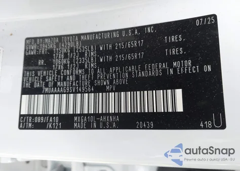 2025 Toyota Corolla Cross L из США, поврежденный, VIN 7MUAAAAG9SV149564